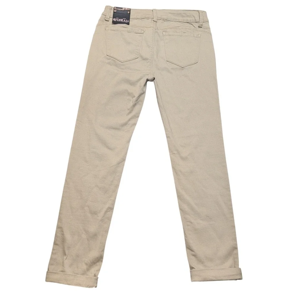 NWT Enjean Push Up Ankle Skinny Pants Womens 9 Khaki Tan Mid Rise Stretch